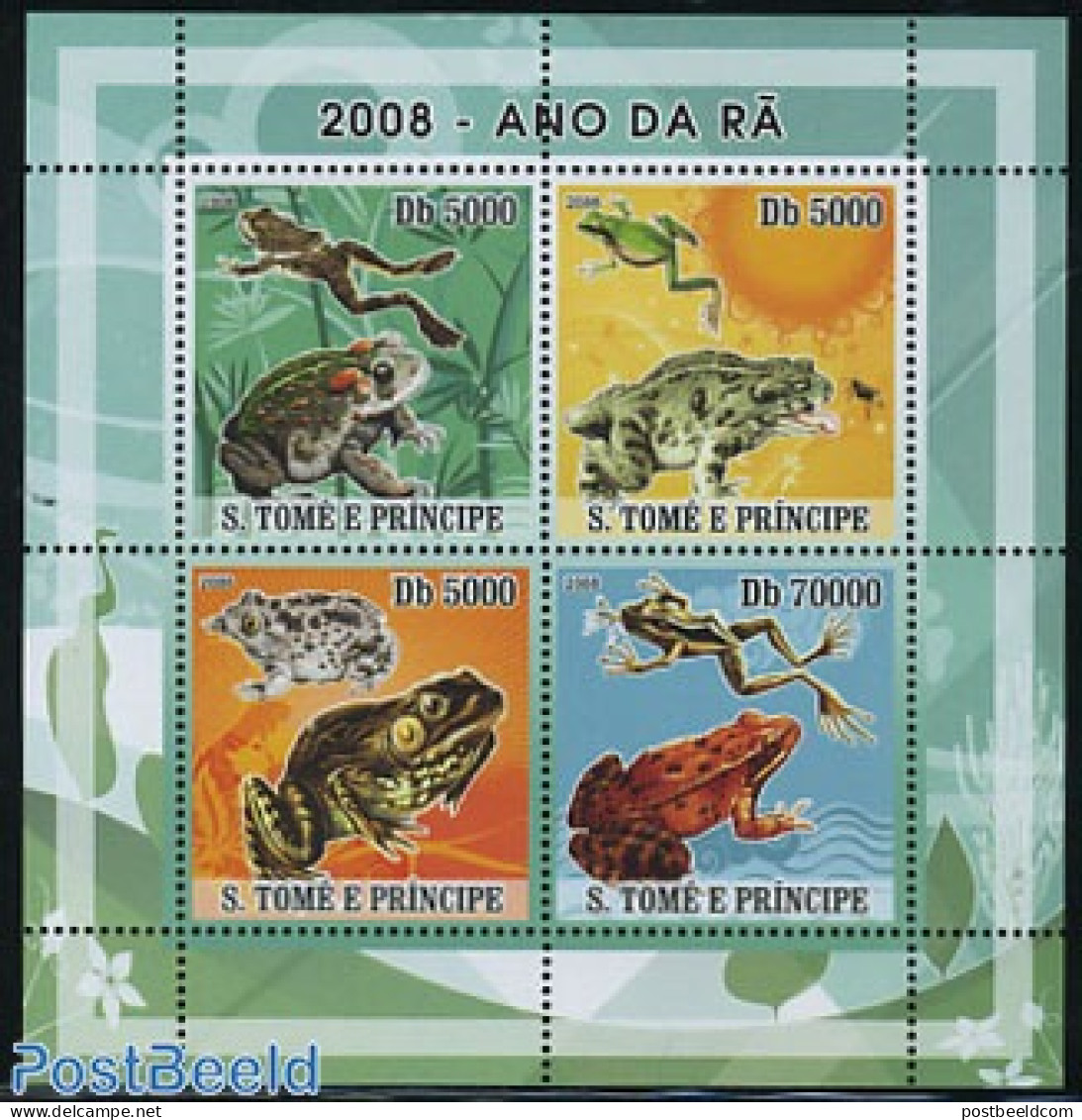 Sao Tome/Principe 2008 Frogs 4v M/s, Mint NH, Nature - Frogs & Toads - Reptiles - Sao Tomé E Principe