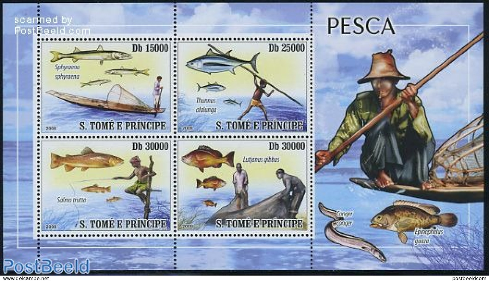 Sao Tome/Principe 2008 Fishing 4v M/s, Mint NH, Nature - Fish - Fishing - Fishes