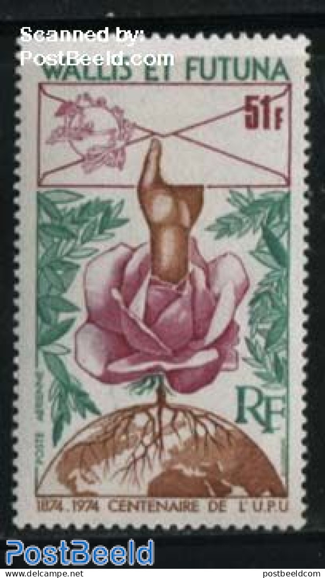 Wallis & Futuna 1974 UPU Centenary 1v, Mint NH, Nature - Flowers & Plants - Roses - Trees & Forests - Post - U.P.U. - Rotary, Lions Club