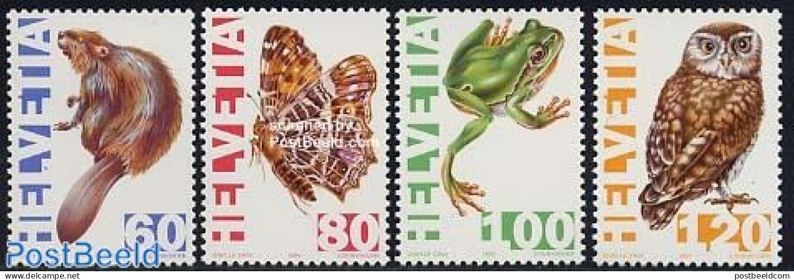 Switzerland 1995 Animals 4v, Mint NH, Nature - Animals (others & Mixed) - Butterflies - Frogs & Toads - Owls - Reptiles - Ongebruikt