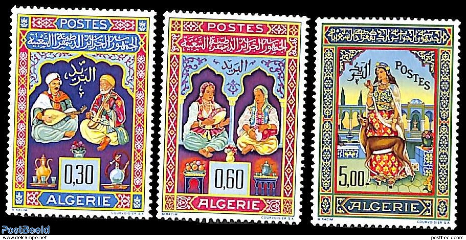 Algeria 1965 Miniatures 3v, Mint NH, Performance Art - Music - Art - Paintings - Ungebraucht