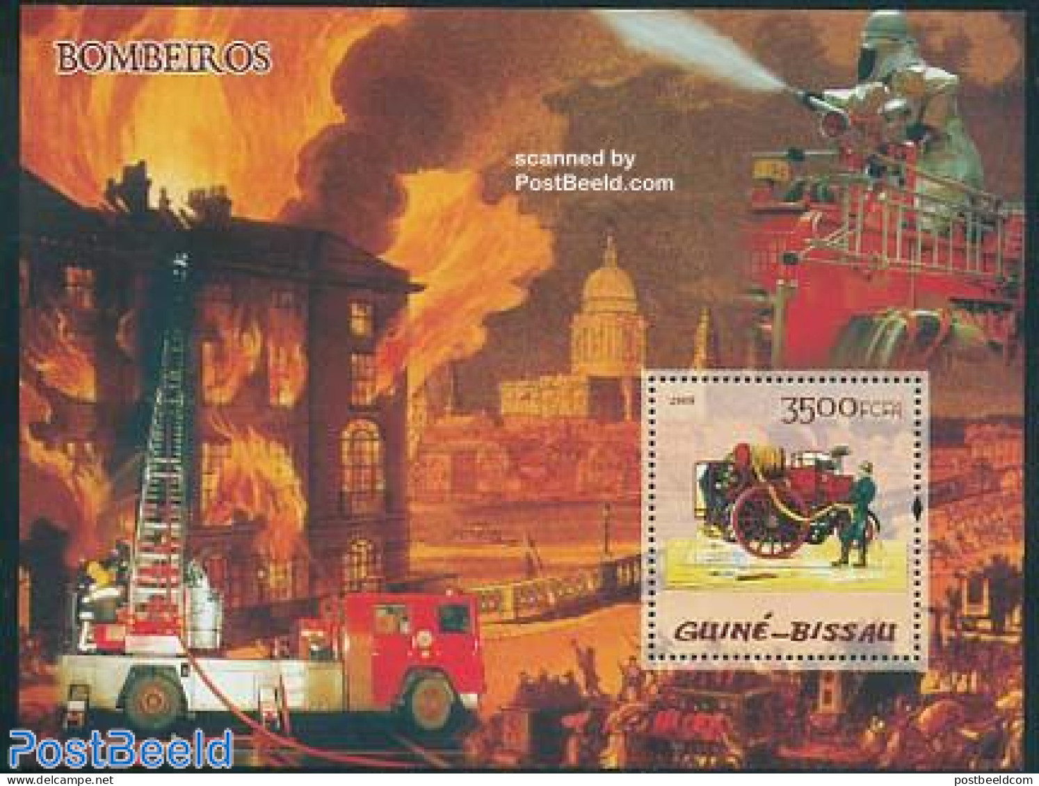 Guinea Bissau 2005 Fire Brigade S/s, Mint NH, Transport - Automobiles - Fire Fighters & Prevention - Autos