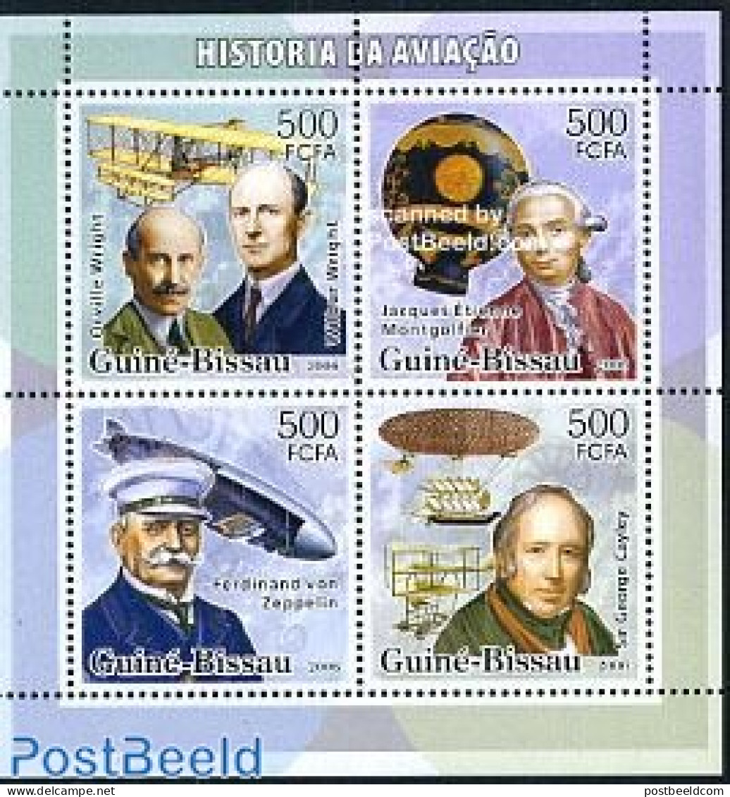 Guinea Bissau 2006 Aviation History 4v M/s, Mint NH, Transport - Balloons - Aircraft & Aviation - Zeppelins - Airships