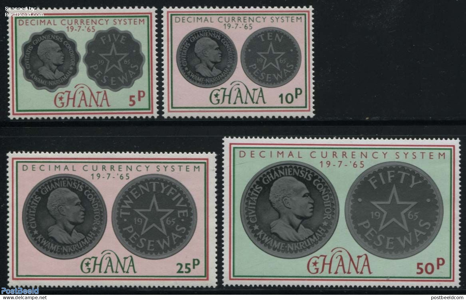 Ghana 1965 Decimal System 4v, Mint NH, Various - Money On Stamps - Coins