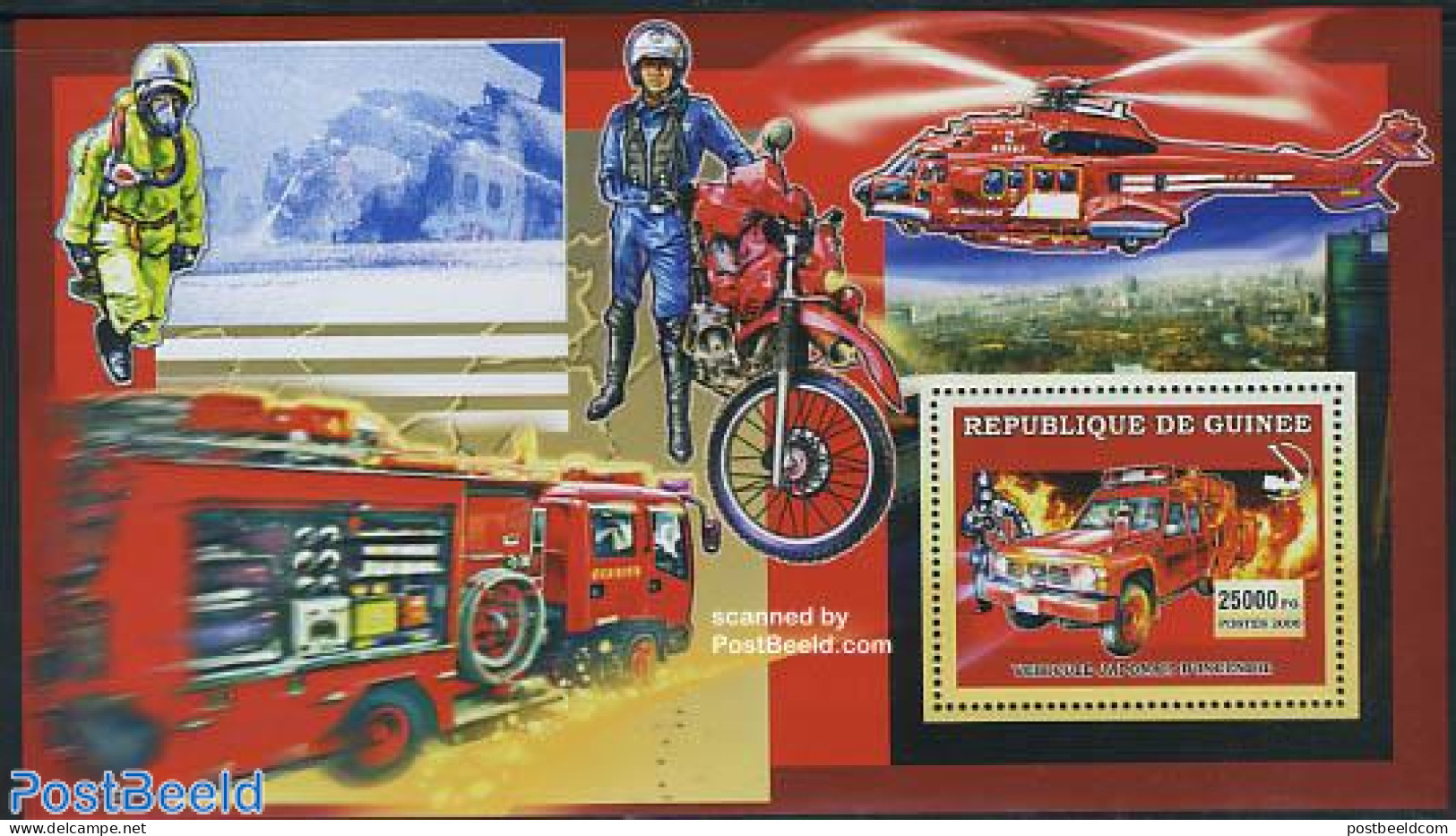 Guinea, Republic 2006 Japanese Fire Brigade S/s, Mint NH, Transport - Automobiles - Fire Fighters & Prevention - Motor.. - Voitures