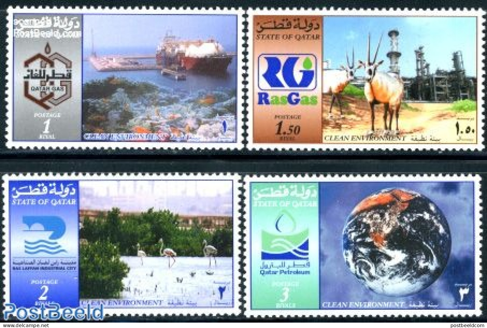Qatar 2001 Environment 4v, Mint NH, Nature - Transport - Animals (others & Mixed) - Birds - Environment - Ships And Bo.. - Protezione Dell'Ambiente & Clima