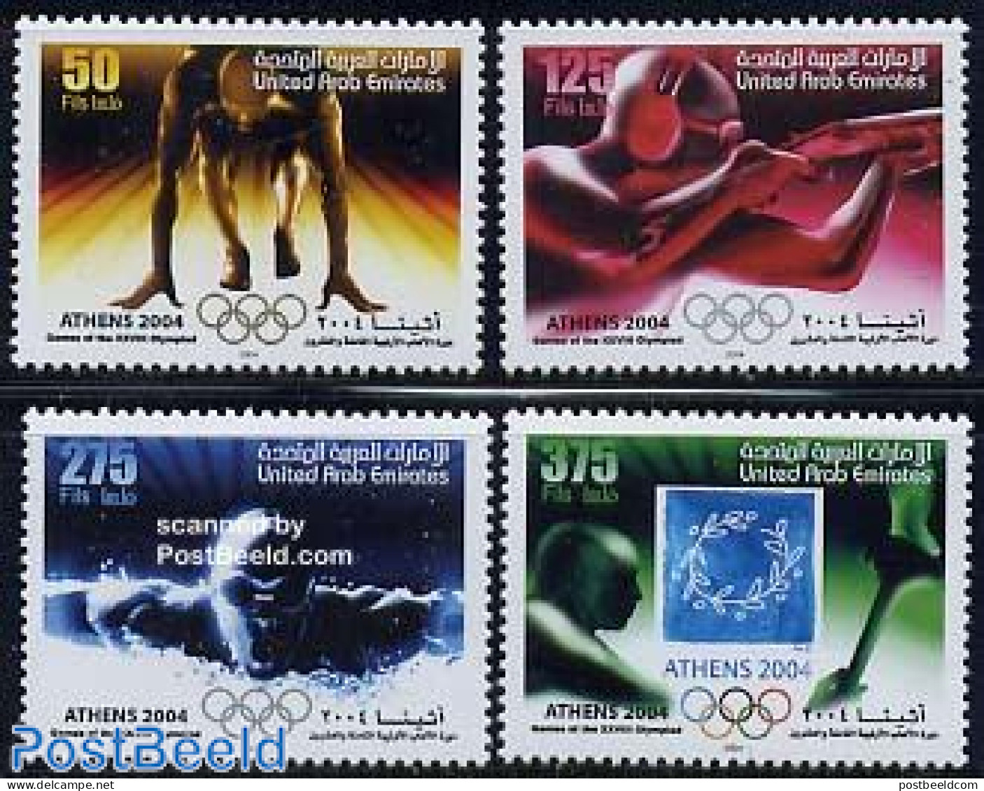 United Arab Emirates 2004 Olympic Games 4v, Mint NH, Sport - Athletics - Olympic Games - Shooting Sports - Swimming - Atletica
