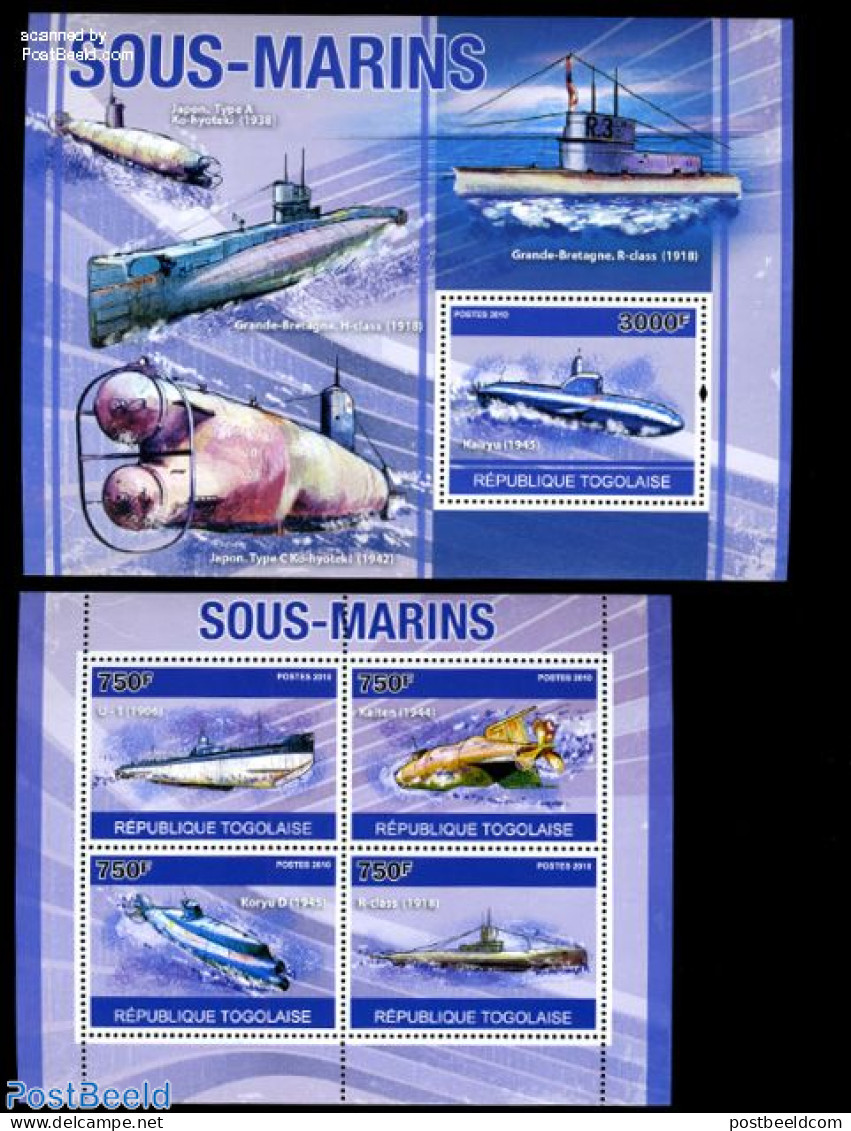 Togo 2010 Submarines 2 S/s, Mint NH, Transport - Ships And Boats - Bateaux