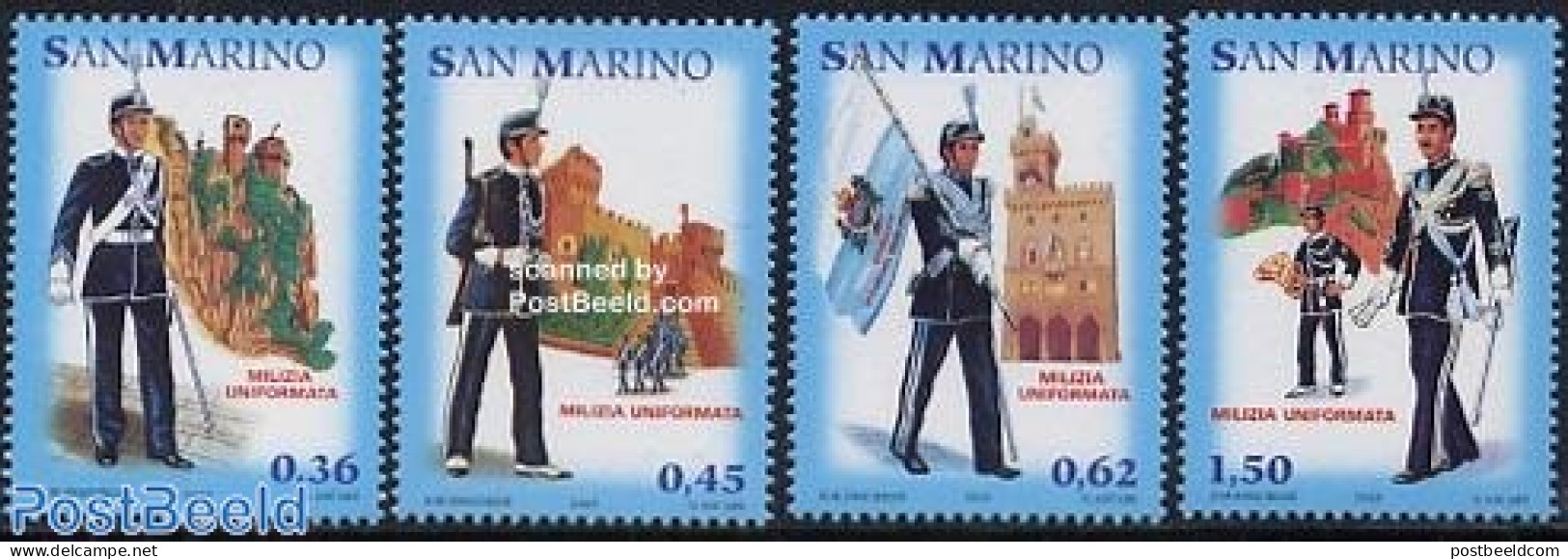 San Marino 2005 Military Corps 4v, Mint NH, History - Various - Militarism - Uniforms - Neufs