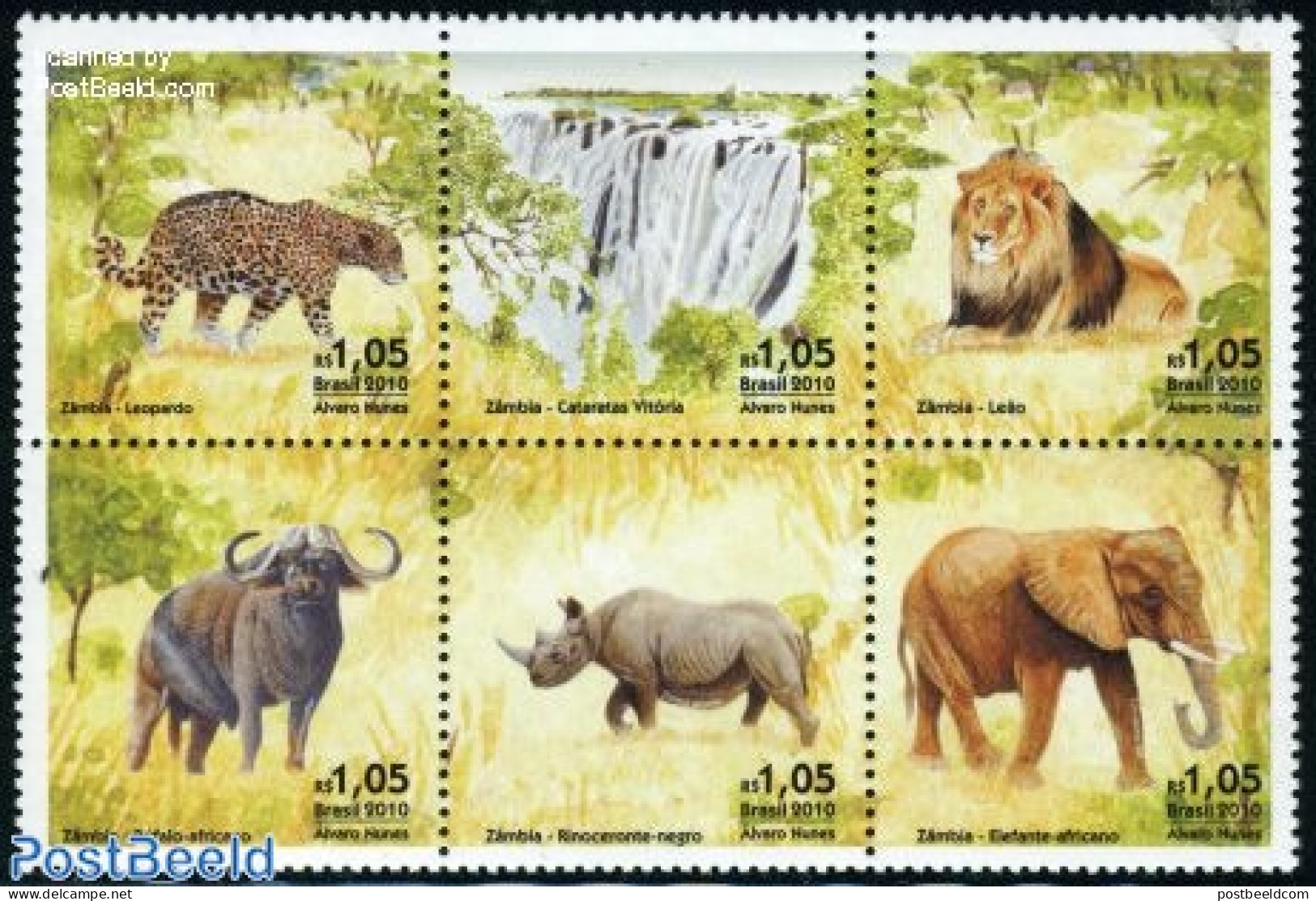 Brazil 2010 Wildlife In Zambia 6v M/s, Mint NH, Nature - Various - Animals (others & Mixed) - Cat Family - Elephants -.. - Nuevos