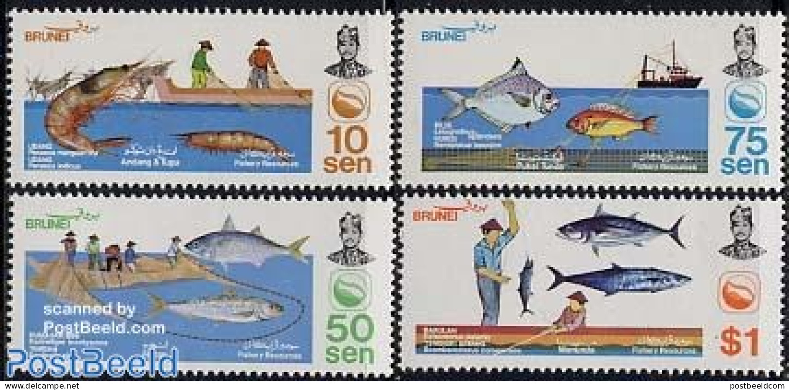 Brunei 1983 Fishing 4v, Mint NH, Nature - Transport - Fish - Fishing - Ships And Boats - Fishes