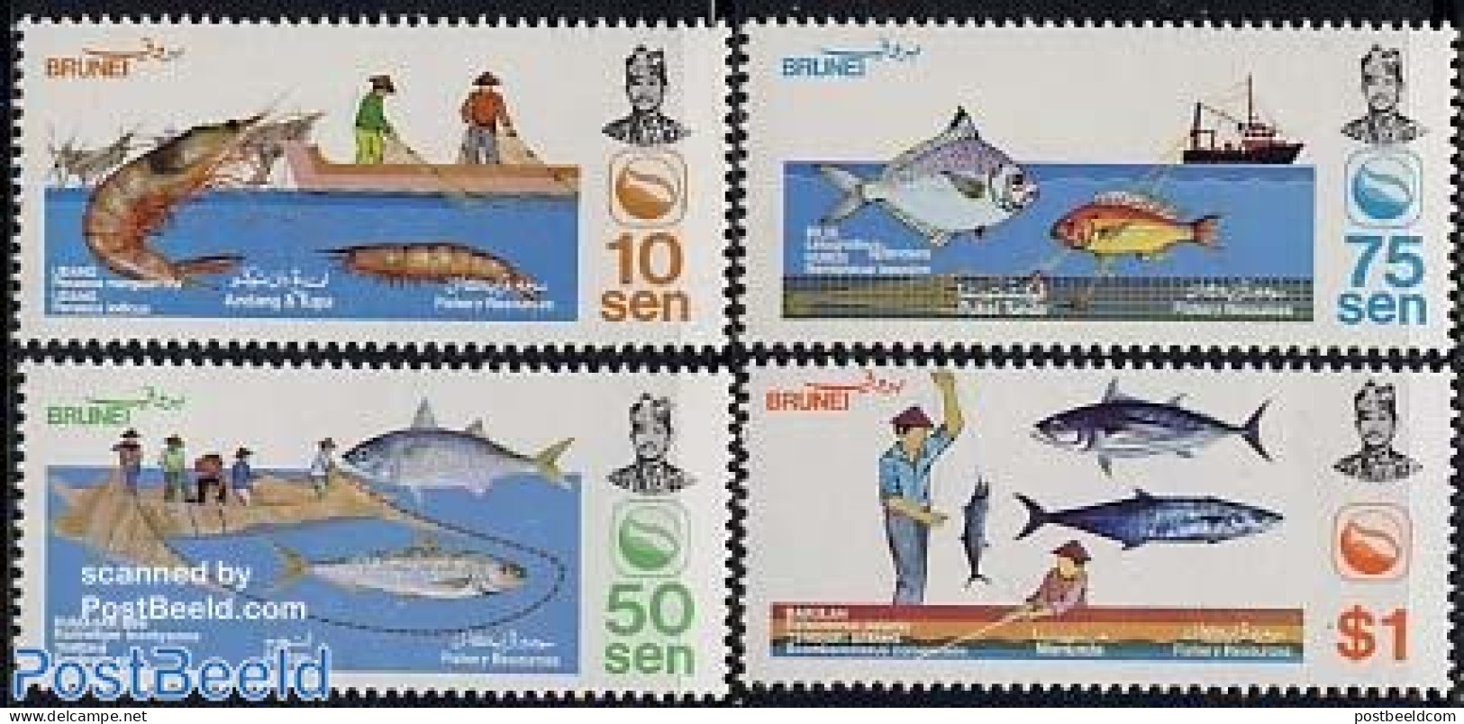 Brunei 1983 Fishing 4v, Mint NH, Nature - Transport - Fish - Fishing - Ships And Boats - Poissons