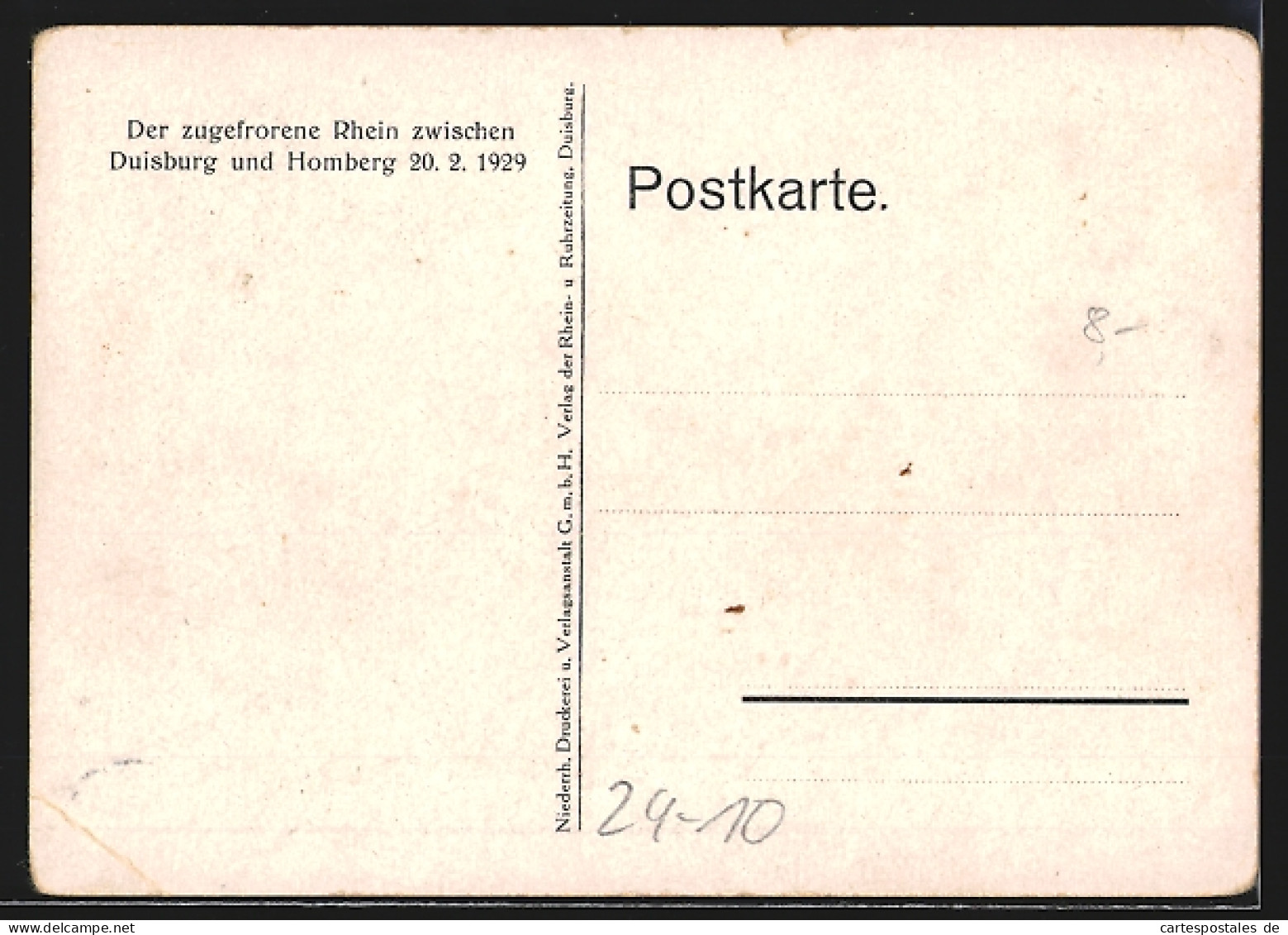 AK Duisburg, Der Zugefrorene Rhein Zwischen Duisburg Und Homberg 20.2.1929, Unwetter  - Overstromingen