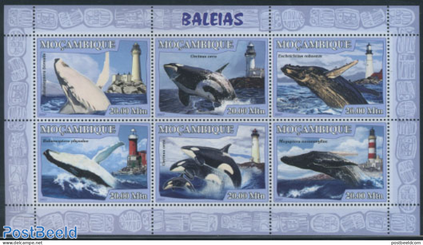 Mozambique 2007 Sea Mammals/lighthouses 6v M/s/ Whales, Mint NH, Nature - Various - Sea Mammals - Lighthouses & Safety.. - Faros