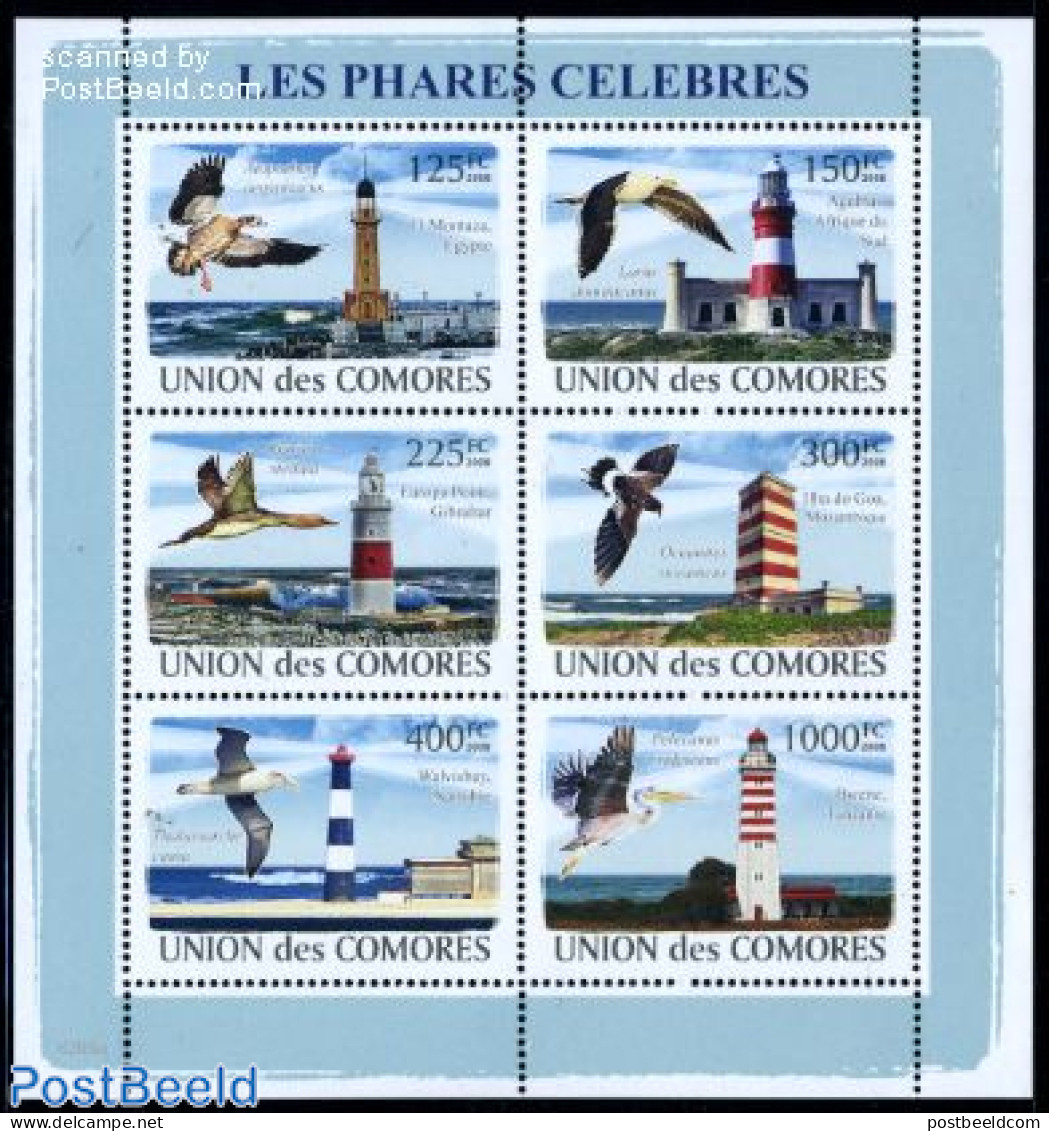 Comoros 2008 Birds & Lighthouses 6v M/s, Mint NH, Nature - Various - Birds - Lighthouses & Safety At Sea - Phares