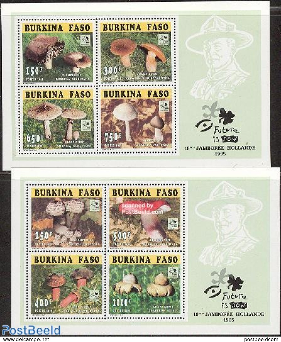 Burkina Faso 1996 Jamboree, Mushrooms 8v (2 M/s), Mint NH, History - Nature - Sport - Netherlands & Dutch - Mushrooms .. - Geografía