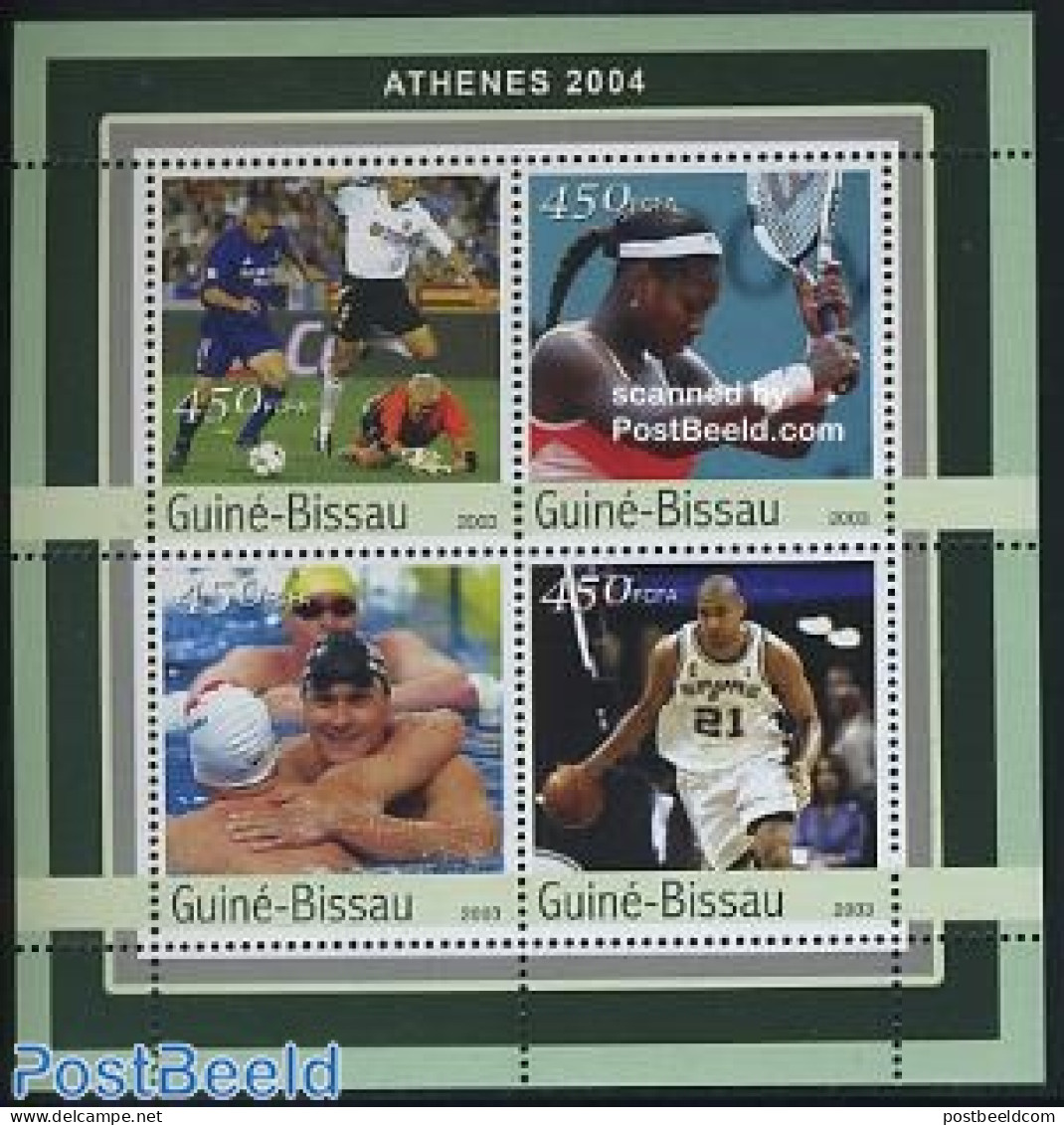 Guinea Bissau 2003 Olympic Games 4v M/s, Mint NH, Sport - Basketball - Football - Olympic Games - Swimming - Tennis - Baloncesto