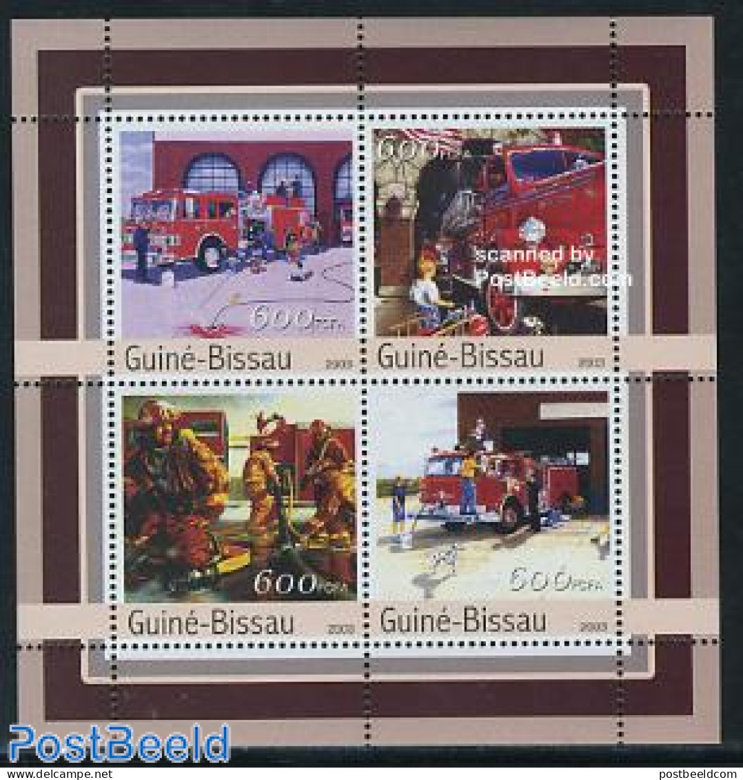 Guinea Bissau 2003 Fire Fighters 4v M/s, Mint NH, Transport - Automobiles - Fire Fighters & Prevention - Autos