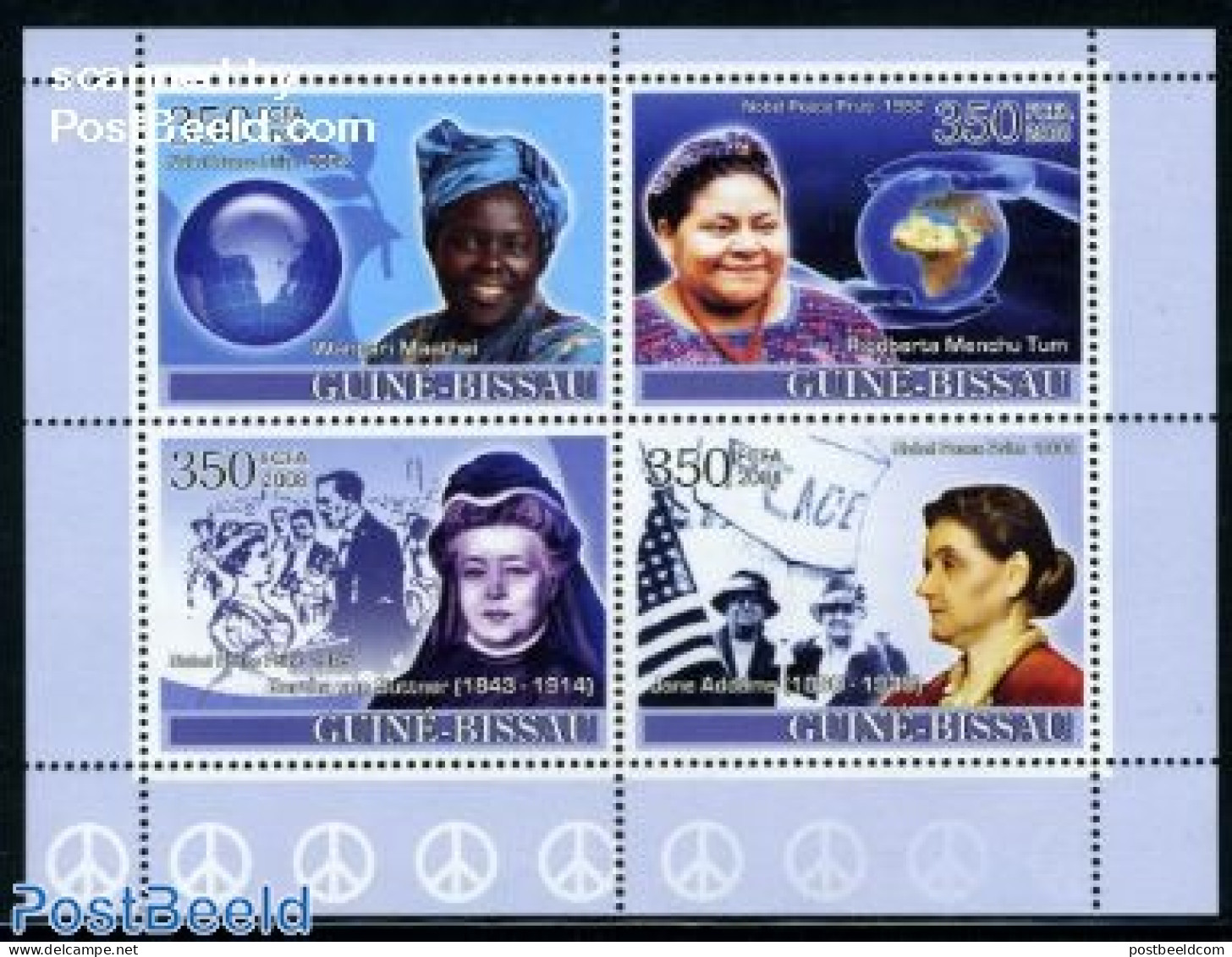 Guinea Bissau 2008 Nobel Prize For Peace 4v M/s, Mint NH, History - Various - Nobel Prize Winners - Globes - Nobelprijs