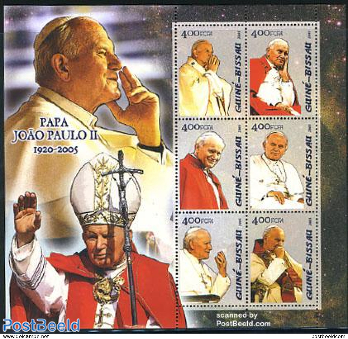 Guinea Bissau 2005 Pope John Paul II 6v M/s, Mint NH, Religion - Pope - Religion - Pausen