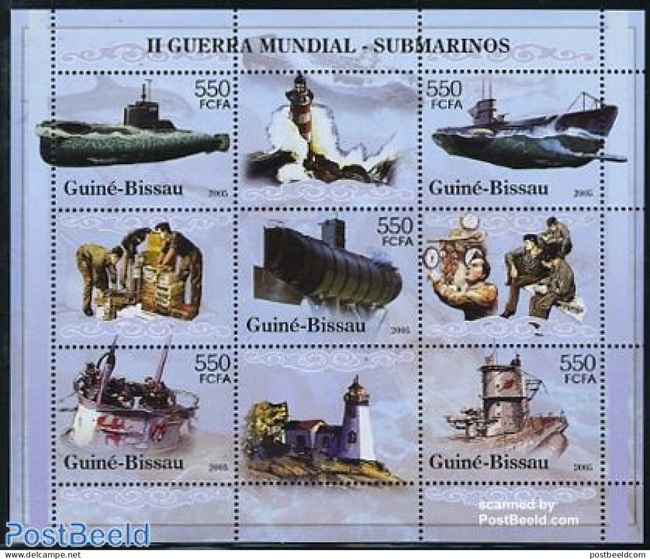 Guinea Bissau 2005 Submarines 5v M/s (other Subjects On Tabs), Mint NH, History - Transport - Various - World War II -.. - WW2 (II Guerra Mundial)