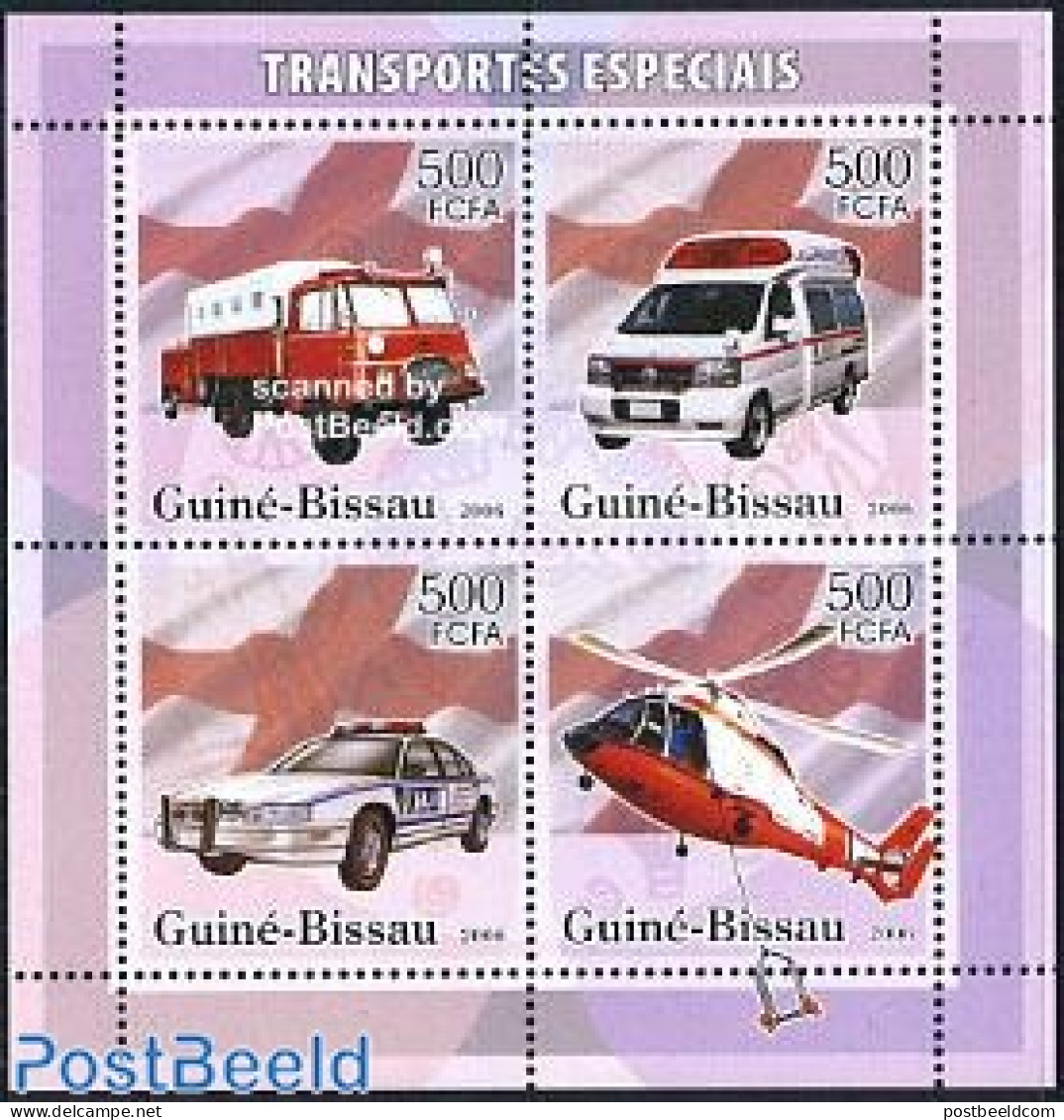 Guinea Bissau 2006 Special Transport 4v M/s, Mint NH, Health - Transport - Red Cross - Automobiles - Helicopters - Rotes Kreuz