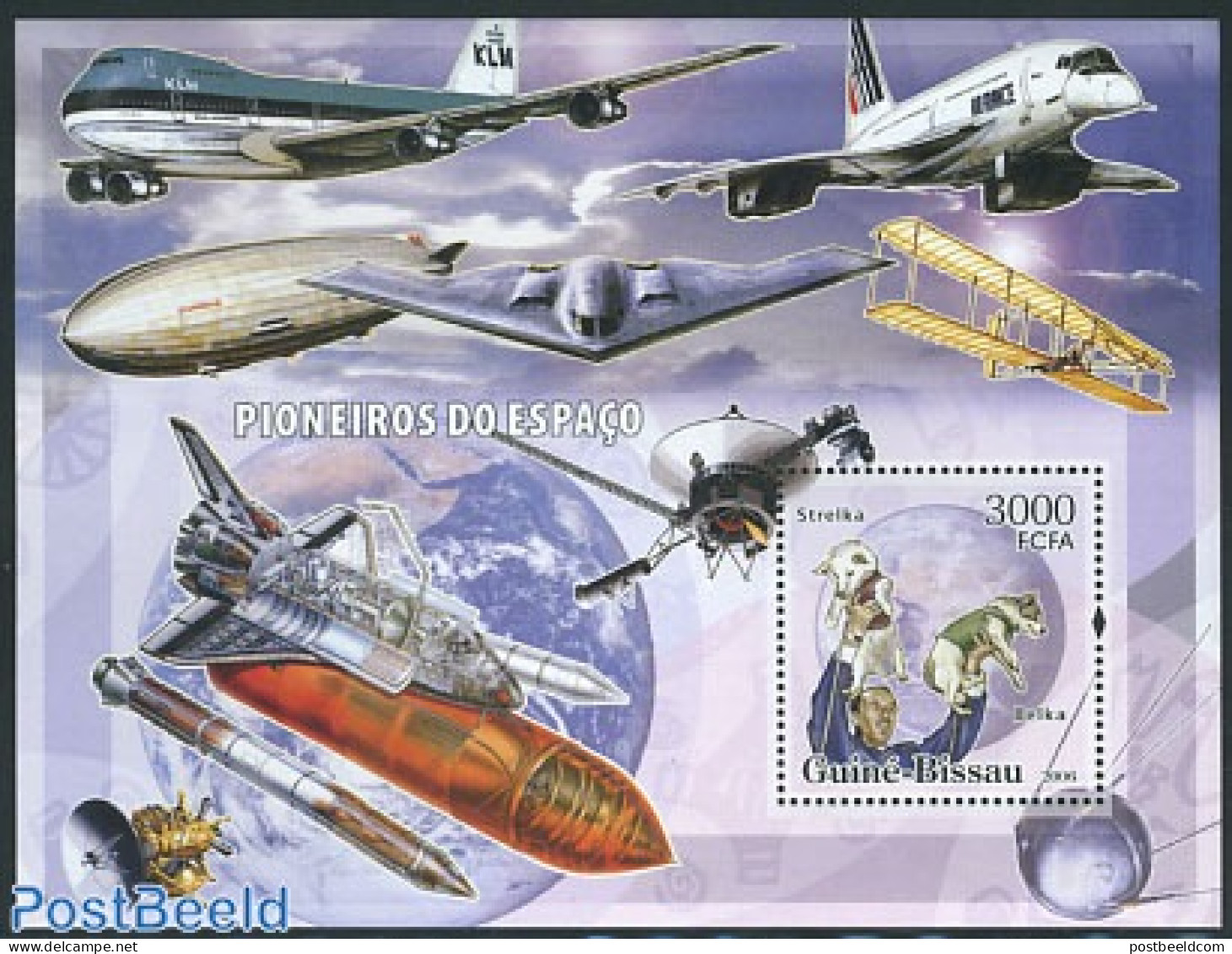 Guinea Bissau 2006 Strelka S/s, Mint NH, History - Nature - Transport - Netherlands & Dutch - Dogs - Concorde - Space .. - Geografía