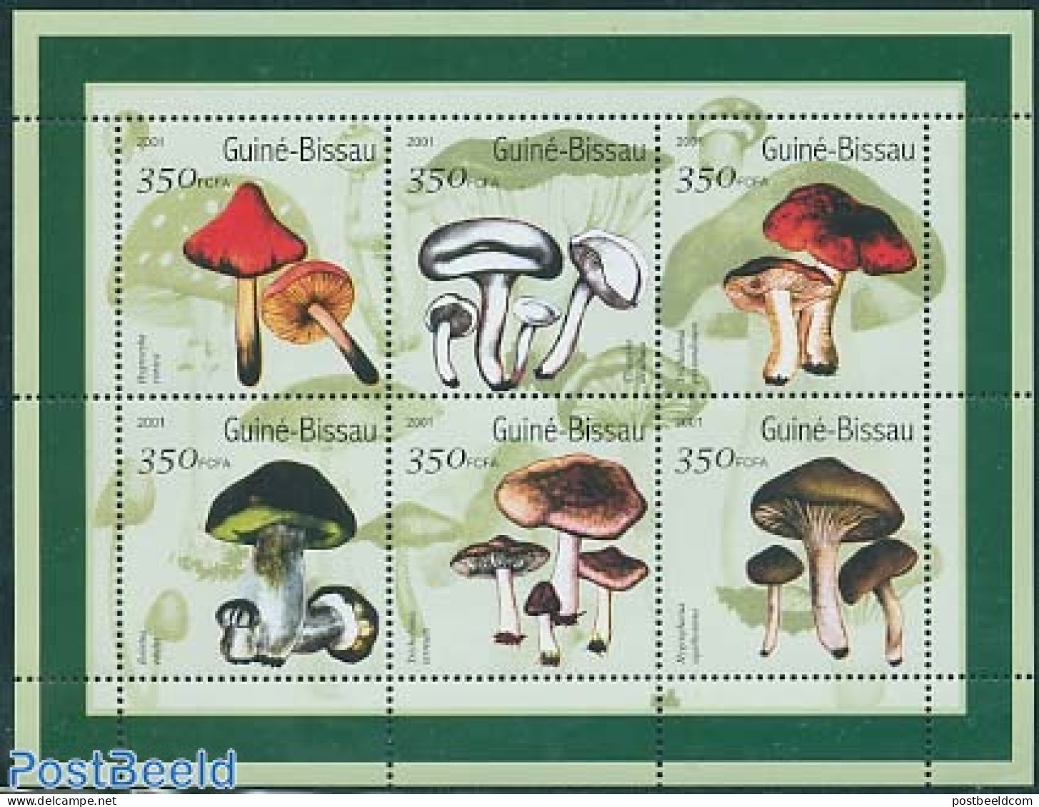 Guinea Bissau 2001 Mushrooms 6v M/s, Mint NH, Nature - Mushrooms - Funghi