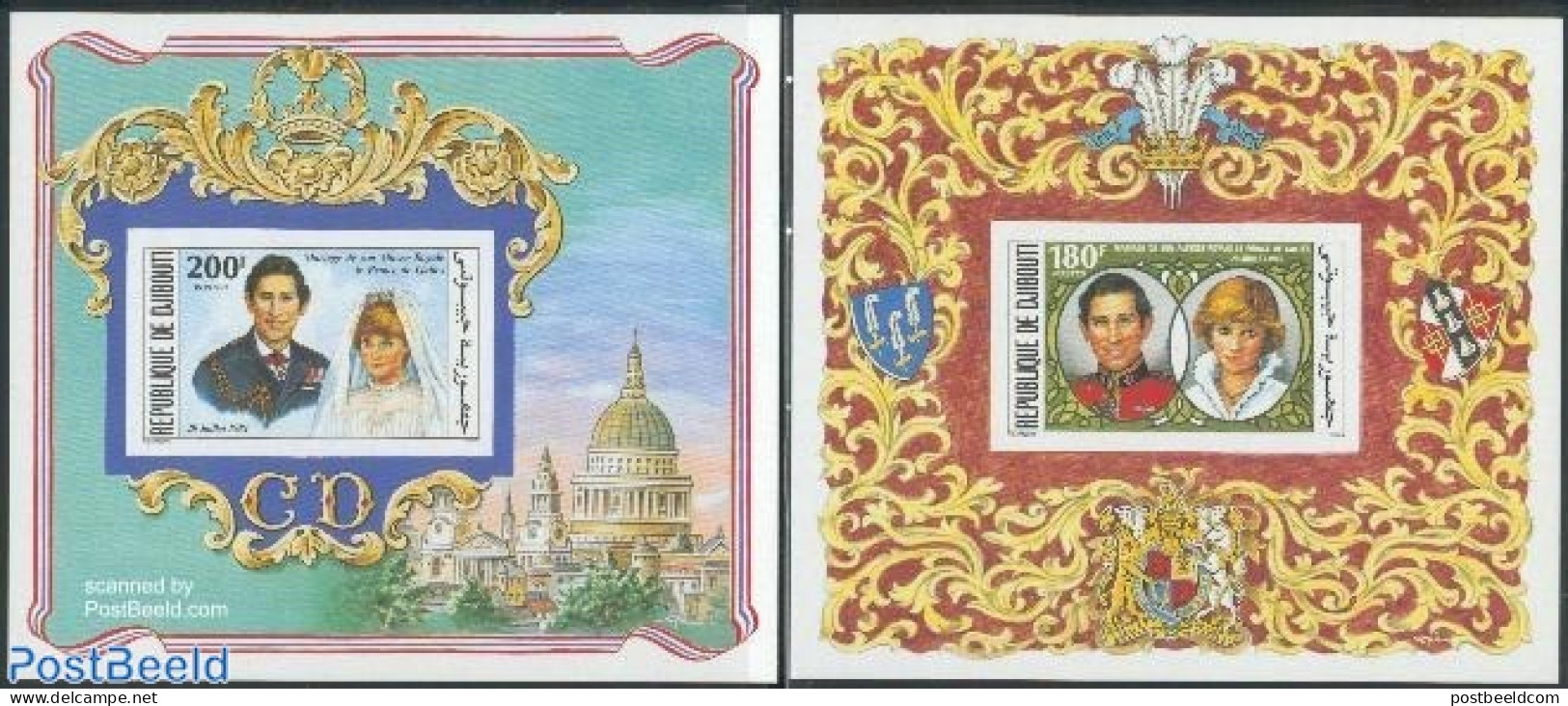 Djibouti 1981 Charles & Diana Wedding 2 S/s Imperforated, Mint NH, History - Charles & Diana - Kings & Queens (Royalty) - Royalties, Royals
