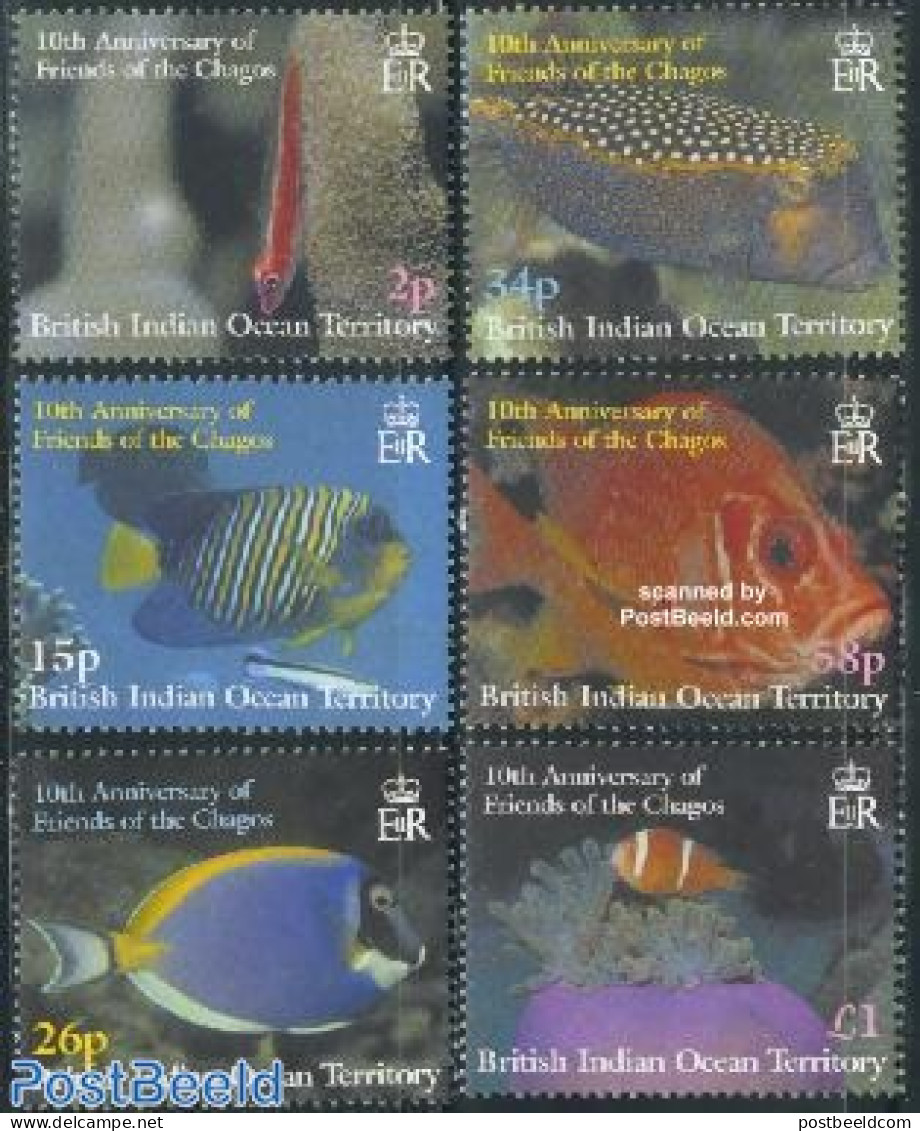 British Indian Ocean 2002 Chagos, Fish 6v, Mint NH, Nature - Fish - Fishes