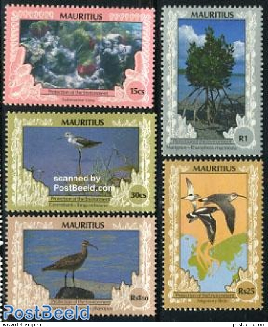 Mauritius 1990 Definitives 5v, Mint NH, Nature - Various - Birds - Environment - Fish - Trees & Forests - Maps - Protezione Dell'Ambiente & Clima