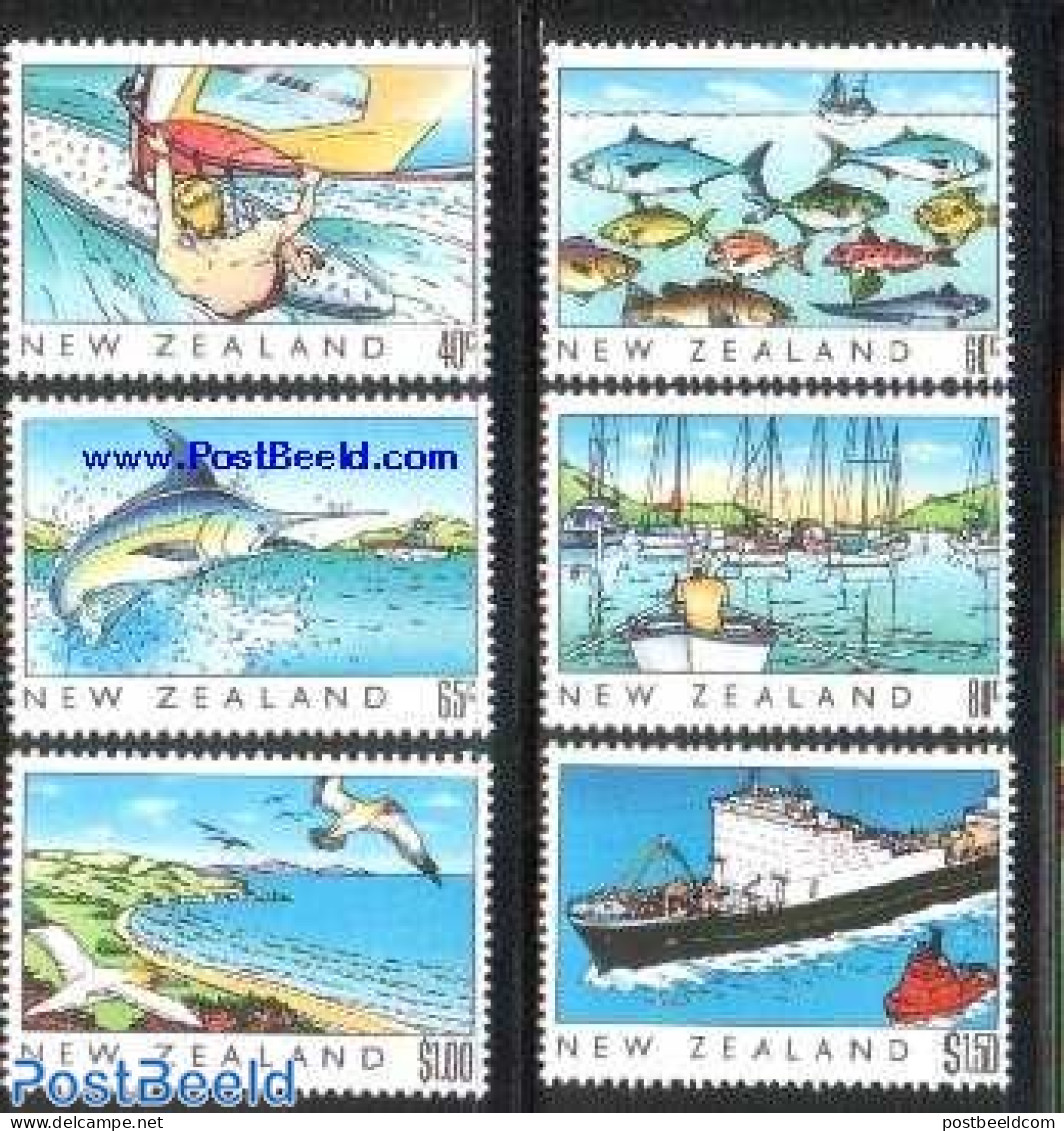 New Zealand 1989 Heritage, The Sea 6v, Mint NH, Nature - Sport - Transport - Birds - Fish - Fishing - Sailing - Ships .. - Ongebruikt