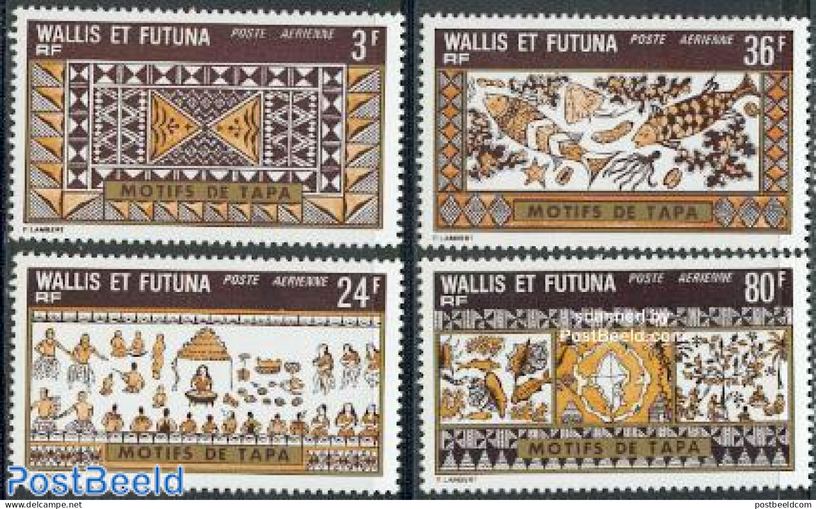Wallis & Futuna 1975 Tapa Textiles 4v, Mint NH, Various - Textiles - Textile
