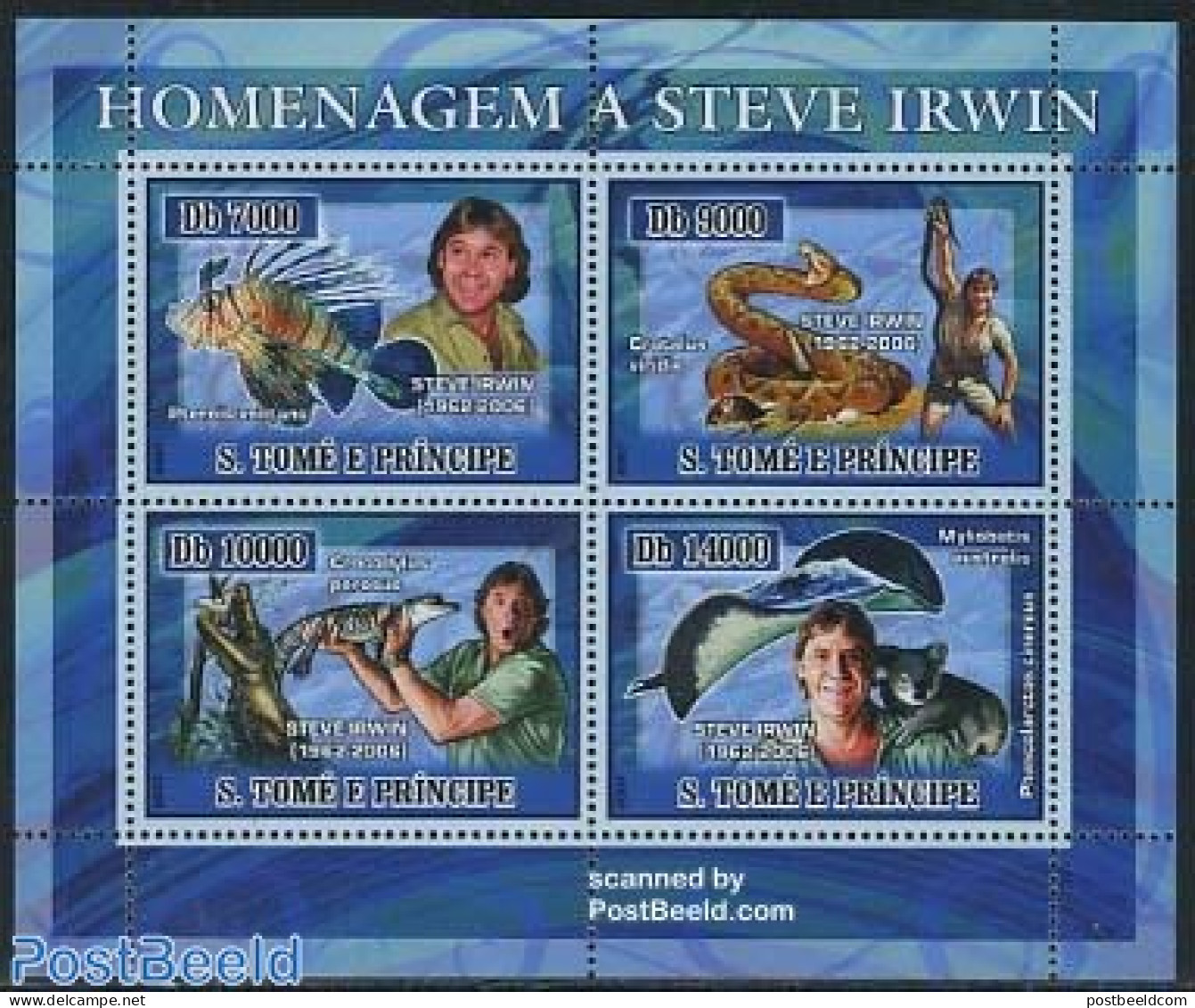 Sao Tome/Principe 2007 Steve Irwin 4v M/s, Mint NH, Nature - Animals (others & Mixed) - Birds - Fish - Reptiles - Snakes - Fishes