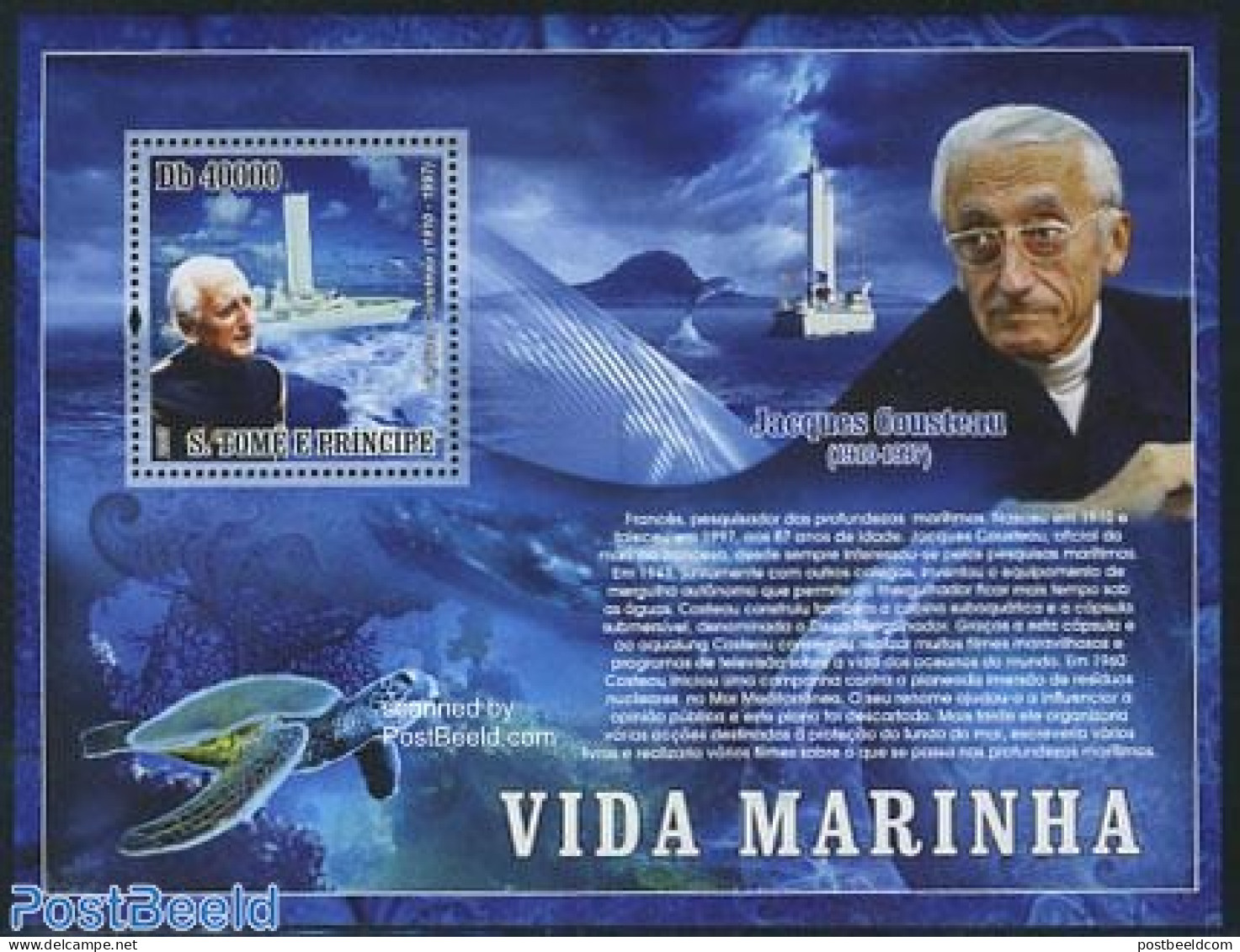 Sao Tome/Principe 2007 Marine Life, Cousteau S/s, Mint NH, Nature - Transport - Fish - Reptiles - Sea Mammals - Turtle.. - Poissons