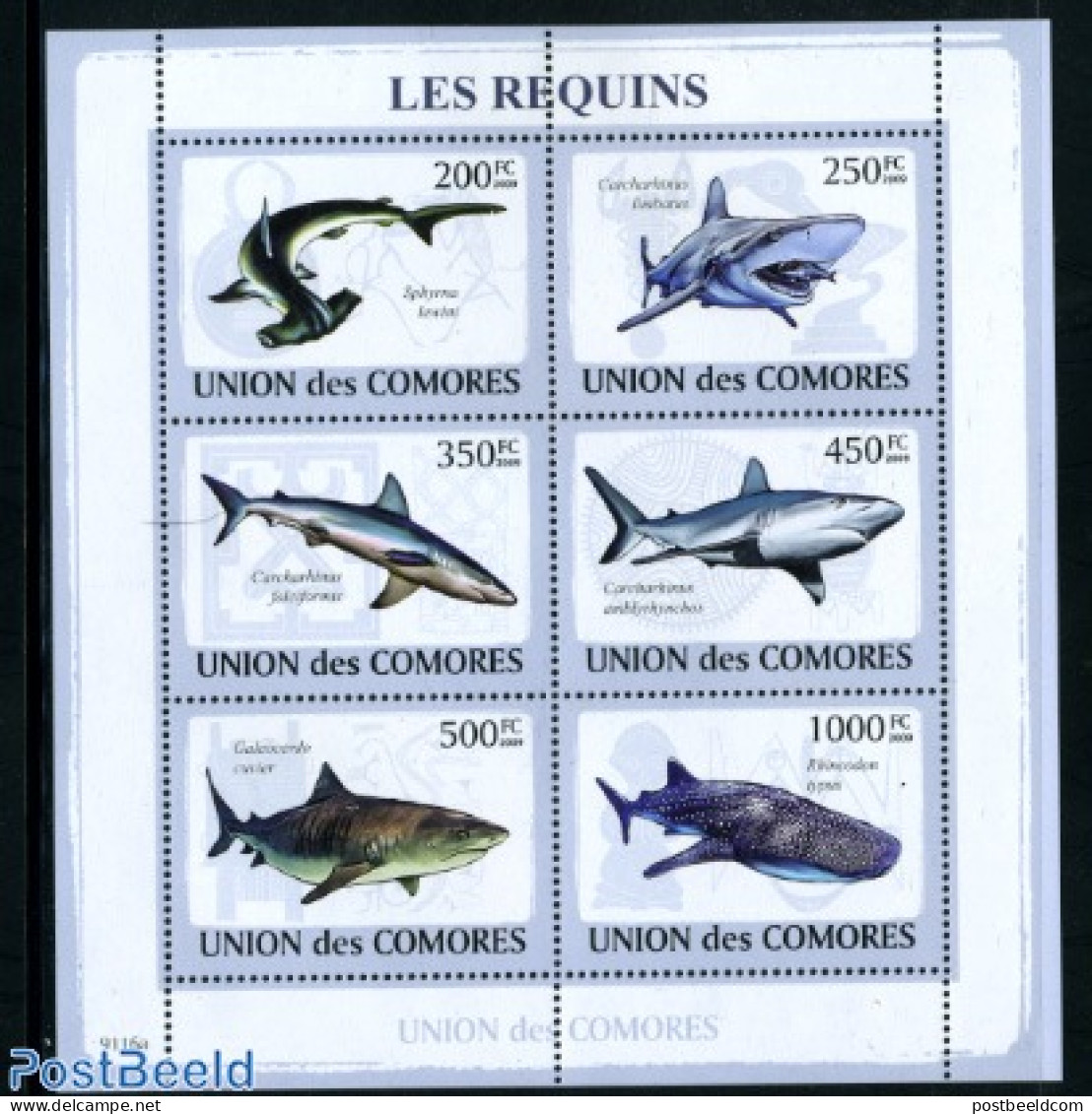 Comoros 2009 Sharks 6v M/s, Mint NH, Nature - Fish - Sharks - Fishes