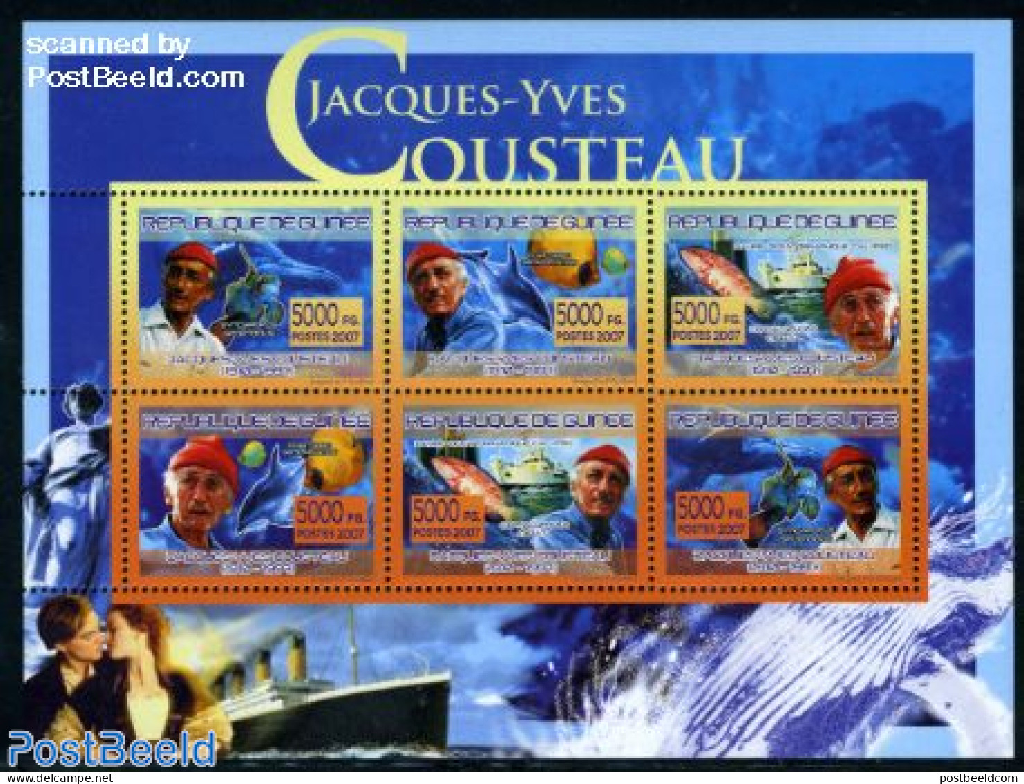 Guinea, Republic 2007 J.Y. Cousteau 6v M/s, Mint NH, History - Nature - Transport - Explorers - Fish - Ships And Boats - Erforscher