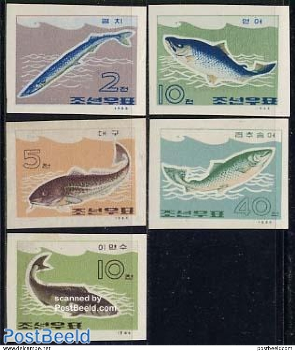 Korea, North 1966 Fish 5v Imperforated, Mint NH, Nature - Fish - Fishes