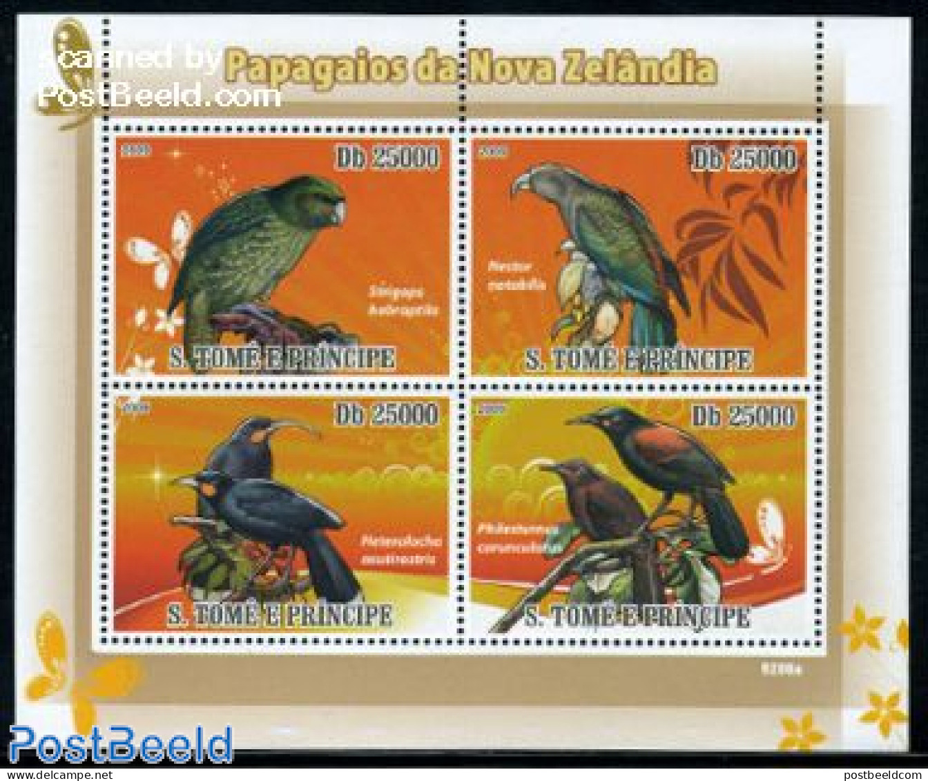 Sao Tome/Principe 2009 New Zealand Parrots 4v M/s, Mint NH, Nature - Birds - Butterflies - Parrots - Sao Tome And Principe