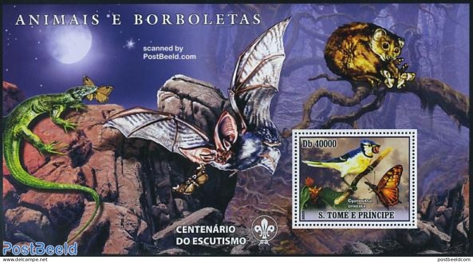 Sao Tome/Principe 2007 Animals S/s (scouting, Bat On Border)_, Mint NH, Nature - Sport - Bats - Birds - Butterflies - .. - Sao Tome And Principe