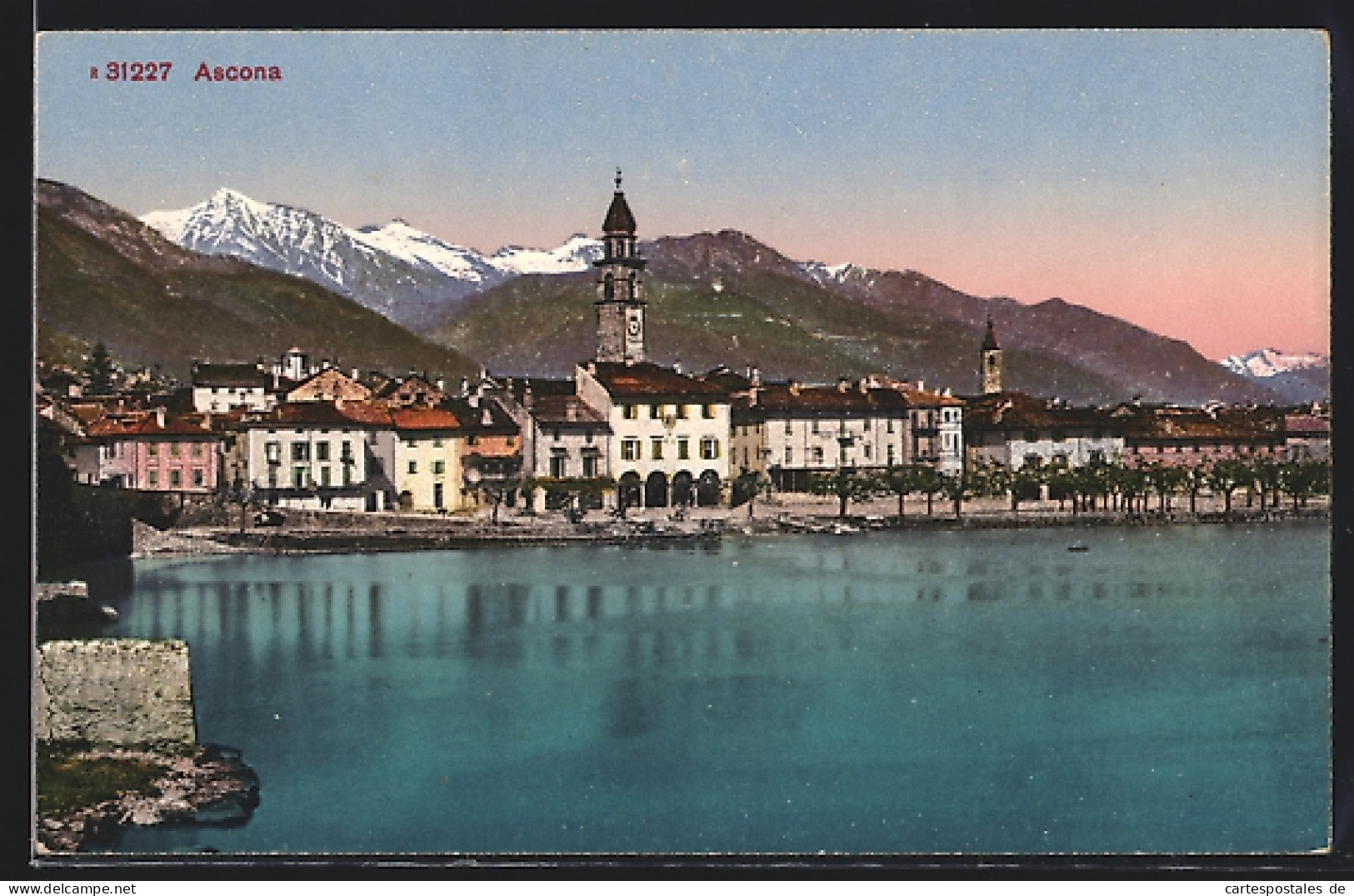 AK Ascona, Stadtpanorama Gegen Bergkette Am See  - Ascona