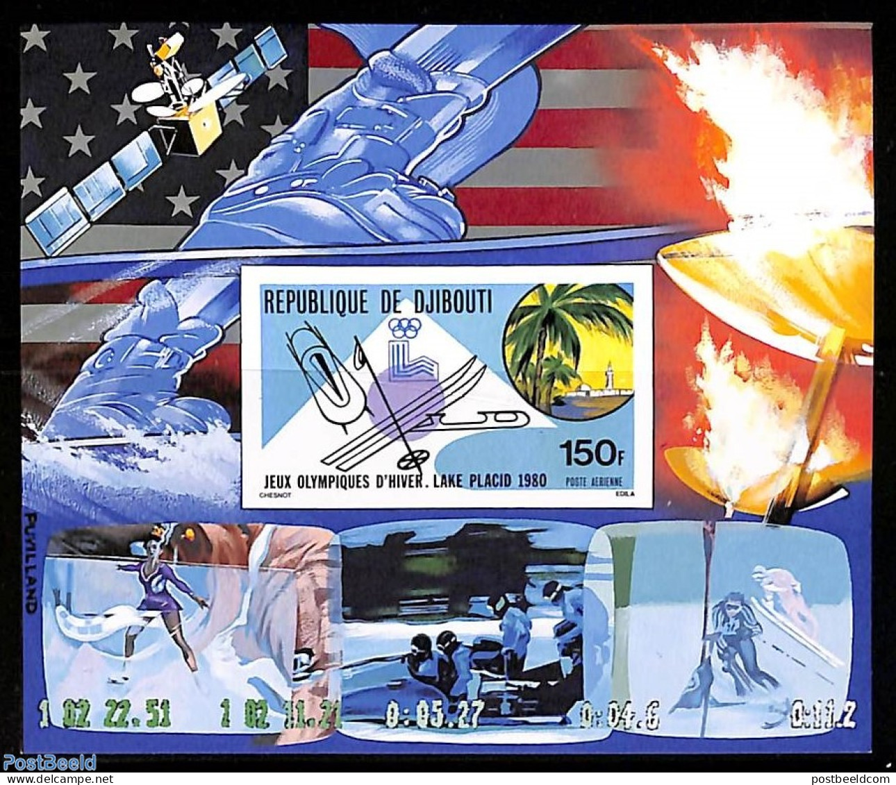 Djibouti 1980 Olympic Winter Games Lake Placid 1v Imperforated, Mint NH, Sport - Transport - (Bob) Sleigh Sports - Oly.. - Winter (Other)