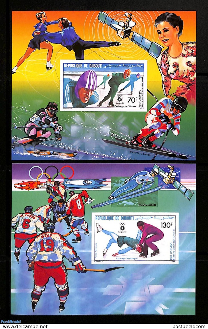 Djibouti 1984 Olympic Winter Games 2 S/s Imperforated, Mint NH, Sport - Transport - (Bob) Sleigh Sports - Ice Hockey -.. - Winter (Other)