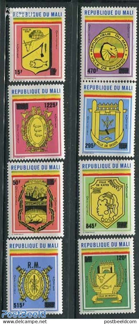 Mali 1984 On Service, City Coat Of Arms Overprints 8v, Mint NH, History - Coat Of Arms - Mali (1959-...)