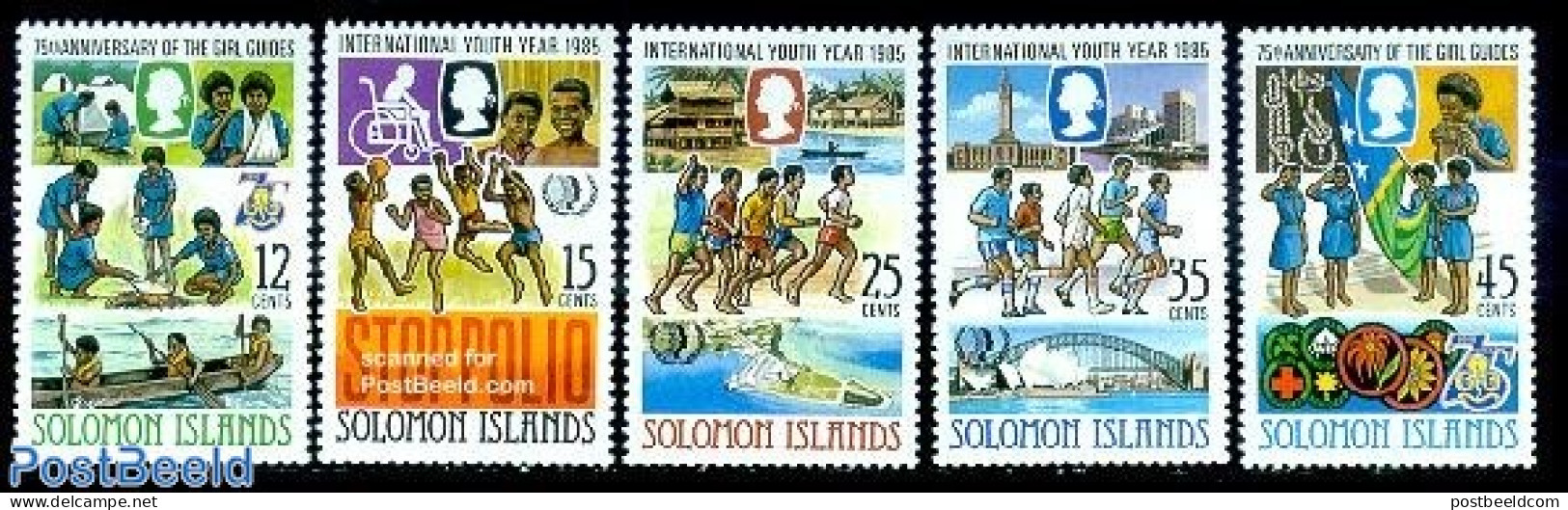 Solomon Islands 1985 International Youth Year 5v, Mint NH, Health - History - Sport - Transport - Various - Disabled P.. - Handicap