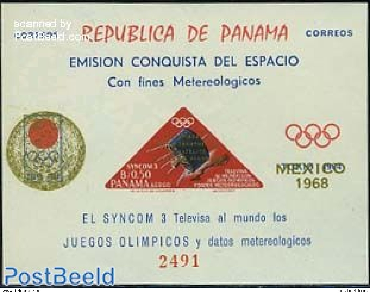 Panama 1968 Olympic Televsion S/s Imperforated, Mint NH, Sport - Olympic Games - Panama