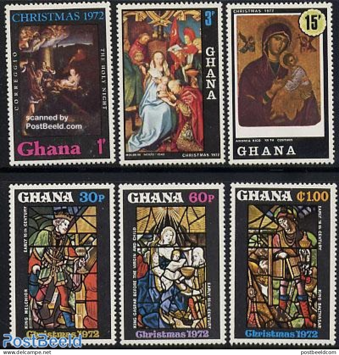 Ghana 1972 Christmas 6v, Mint NH, Religion - Christmas - Art - Paintings - Stained Glass And Windows - Noël