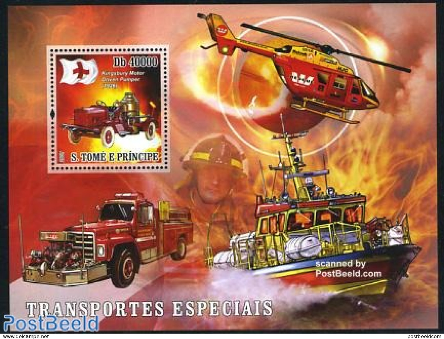 Sao Tome/Principe 2007 Red Cross, Fire Engine S/s, Mint NH, Health - Transport - Red Cross - Fire Fighters & Preventio.. - Rotes Kreuz