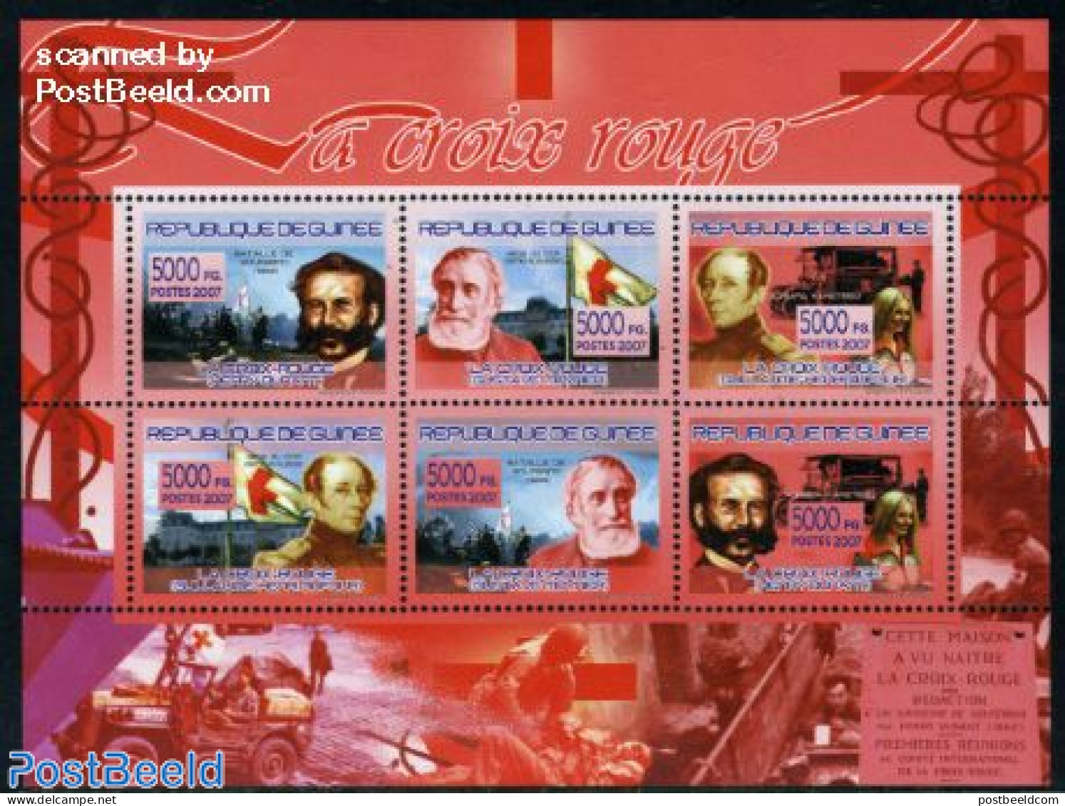 Guinea, Republic 2007 Red Cross 6v M/s, Mint NH, Health - Nature - Transport - Red Cross - Horses - Automobiles - Croce Rossa