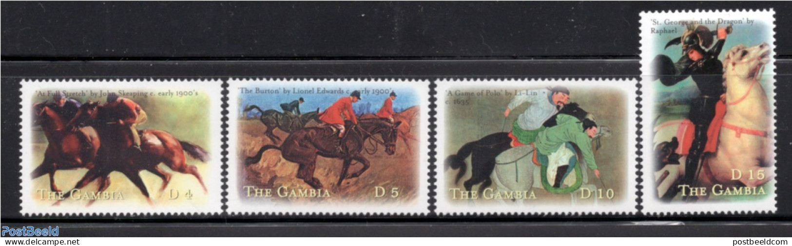 Gambia 2000 Horse Paintings 4v, Mint NH, Nature - Horses - Art - Paintings - Gambie (...-1964)